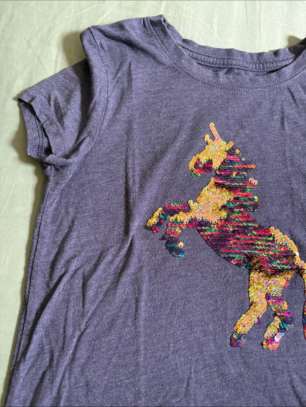 Old Navy Blue Short Sleeve Tee with Sequin Unicorn
